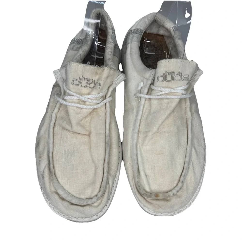 Hey Dude Men's‎ Wally Linen Natural White Comfort Casual Shoes Sz 13 Lightweight